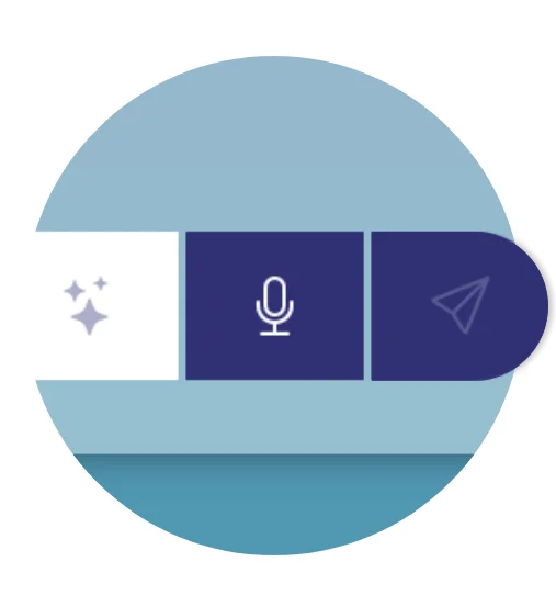 Interface icons representing listening, speaking, reading, and typing options for user interaction.